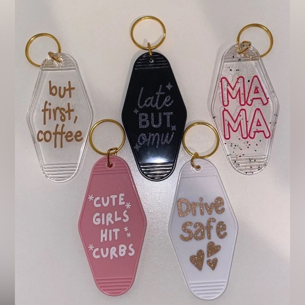 Trendy Pink Keychain with Gold Ring